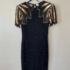 1980s Vintage Stenay Silk and Sequin Cocktail Dress